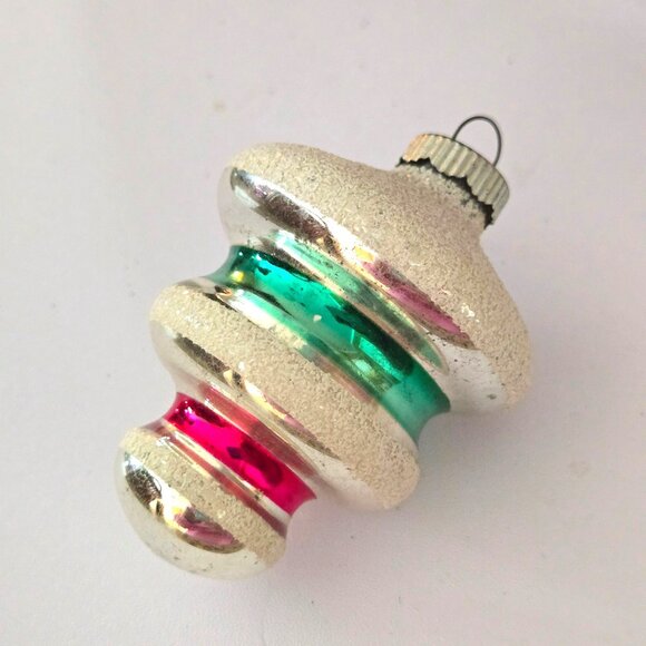 Vintage Shiny Brite USA Glass Christmas Ornaments Ribbed Bulb Shape Red & Green - Picture 2 of 10